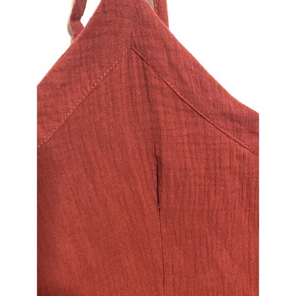Sky And Sparrow Button Front Rust Midi Dress Crinkle Gauze L Boho Feminine Flowy - Picture 12 of 12
